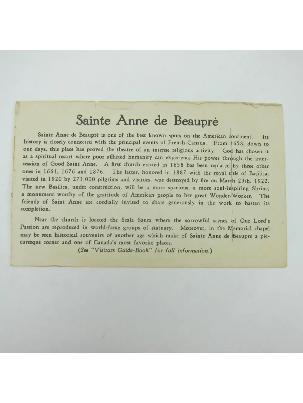 Sainte Ste. Anne De Beaupre New Basilica Quebec Canada Art Print Card Curt Teich